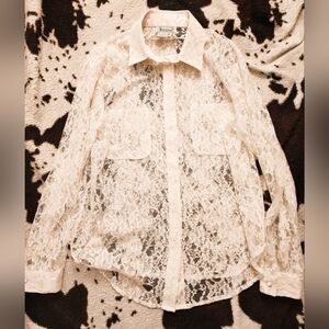 "NOTATIONS" WOMEN'S 80'S/90'S SHEER LACE TOP - WHITE